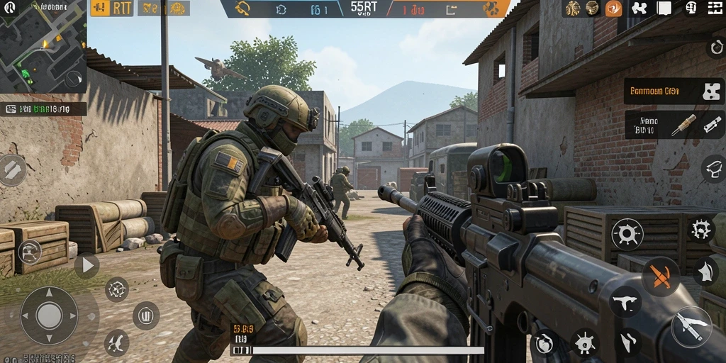 Gameplay intens dan strategi dalam pertempuran FPS di 55RT.
