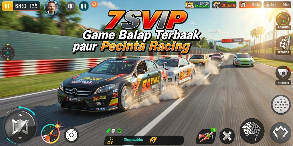 Screenshot gameplay 7SVIP yang menunjukkan aksi balap yang mendebarkan.