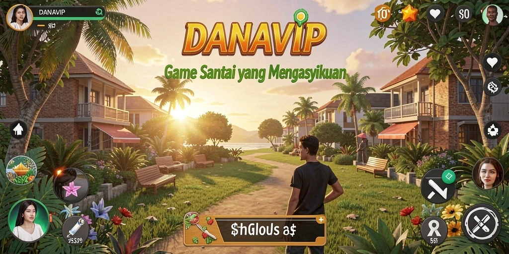 Tampilan gameplay santai DANAVIP yang penuh warna dan menarik.